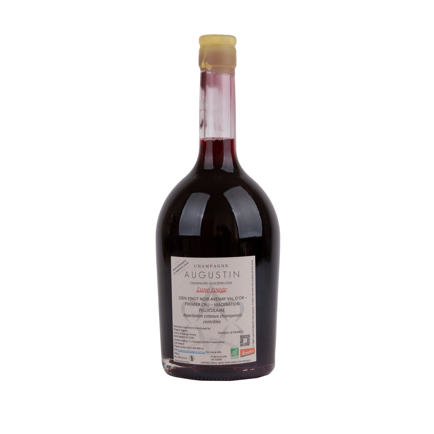 Marc Augustin LUNE Rouge Pinot noir Biodynamic Coteaux Champenois back